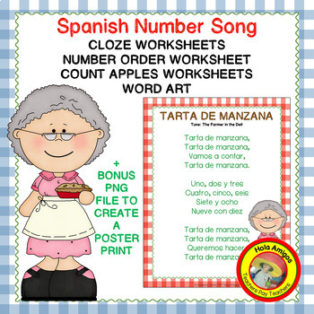 Preview of TARTA DE MANZANA - Spanish numbers 1-10 SONG & Worksheets