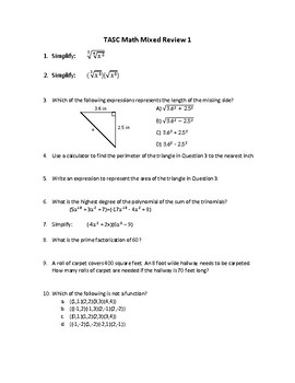 Preview of TASC Math Practice Test Final Review Warm-ups 300 Questions All Topics