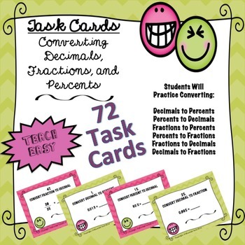 Preview of TASK CARDS- CONVERTING DECIMALS, FRACTIONS, PERCENTS