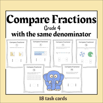 Preview of TASK CARDS - Compare Fractions! Same Denominator / Different Models