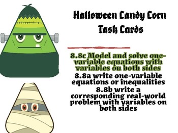 Preview of TASK CARDS Halloween Multi-Step Equations and Inequalities 8.8a, 8.8b, 8.8c