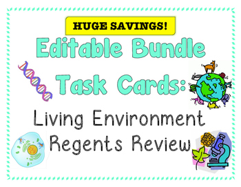 Preview of TASK CARDS - Living Environment Regents Review *EDITABLE BUNDLE*
