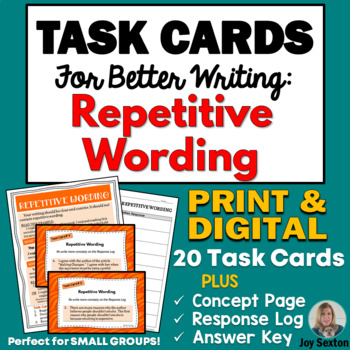 Preview of TASK CARDS for BETTER WRITING: Repetitive Wording - Print & DIGITAL