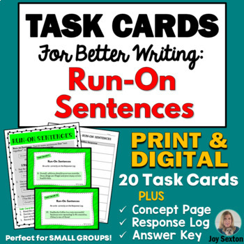 Preview of TASK CARDS for BETTER WRITING: Run-On Sentences - Print & DIGITAL