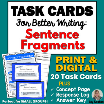 Preview of TASK CARDS for BETTER WRITING: Sentence Fragments - Print & DIGITAL