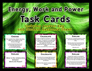 Preview of 24 TASK CARDS for Physics: Energy Work and Power with ANSWER KEY