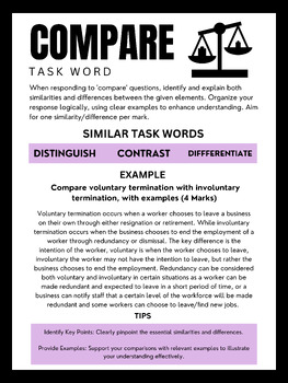 Preview of TASK WORDS poster - COMPARE - Years 11 and 12 Business Management