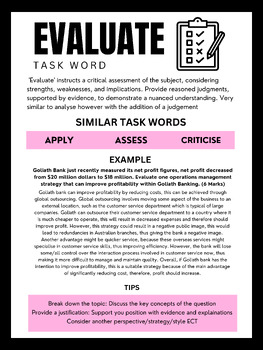 Preview of TASK WORDS poster - EVALUATE - Years 11 and 12 Business Management