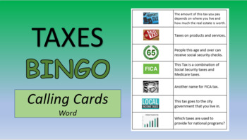 Preview of TAXES Bingo - cards you “pull out of the hat” – Word