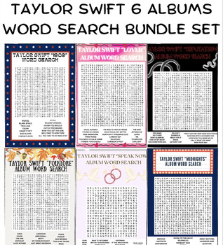 Preview of TAYLOR SWIFT ALBUM WORD SEARCH SET OF 6 + ANSWER KEYS