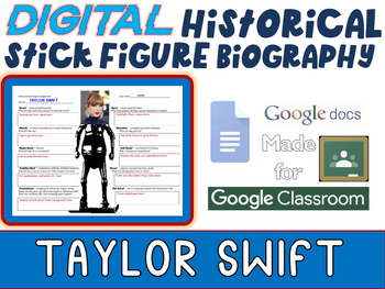 Preview of TAYLOR SWIFT - Digital Stick Figure Mini Biographies (GOOGLE DOCS)