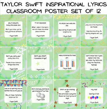 Preview of TAYLOR SWIFT POSITIVE/INSPIRATIONAL LYRICS CLASSROOM POSTER SET OF 12