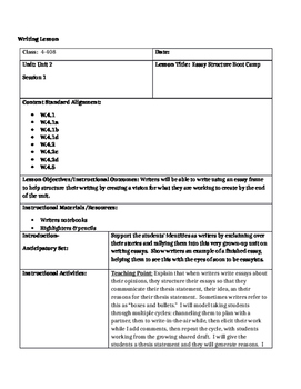 Preview of TC 4th Grade Unit 2 Writing lesson plans personal and persuasive essays