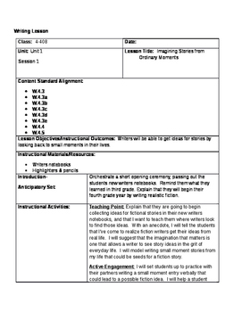 Preview of TC 4th grade Unit 1 writing narrative lesson plans