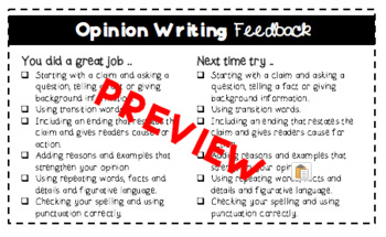 Writing Feedback Checklist | Narrative Opinion Information | Grade 3