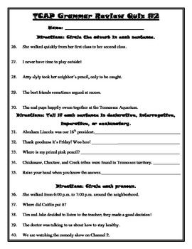 Tcap State Test Grammar Review Packet 4th Grade By Sara Whitener
