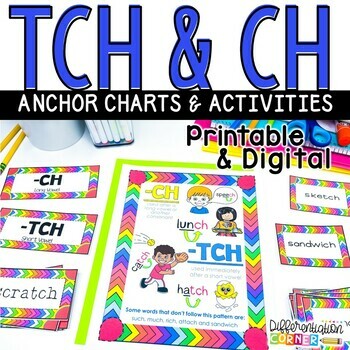 Preview of TCH and CH: Phonics Activities Worksheets & Google Slides Science of Reading