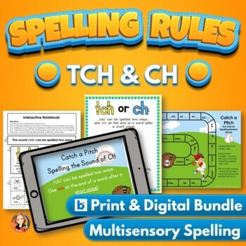 Preview of TCH and CH Spelling Rule Bundle with Digital Task Cards