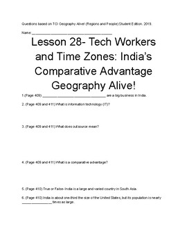Preview of TCI Geography Alive! (Regions and People): Lesson 28 Follow-Along Review Guide