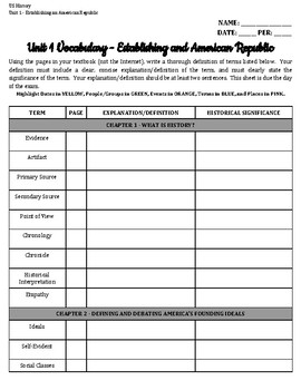 Preview of TCI Textbook Pursuing American Ideals Vocabulary Bundle