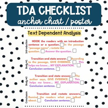 Preview of TDA Checklist (Text Dependent Analysis)