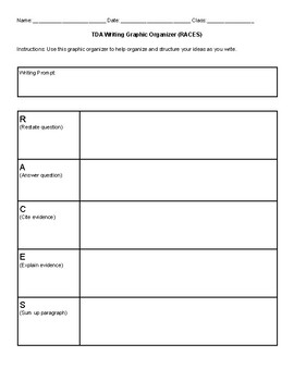 Preview of TDA Writing Graphic Organizer