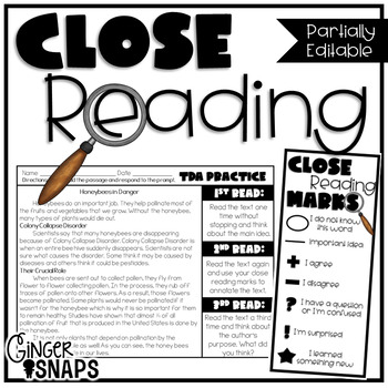 TDA and Close Reading by Ginger Snaps | Teachers Pay Teachers