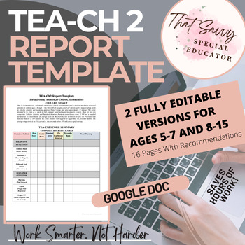 Preview of TEA-Ch2 Report Template (Google Doc™)- Fully Editable with Recommendations