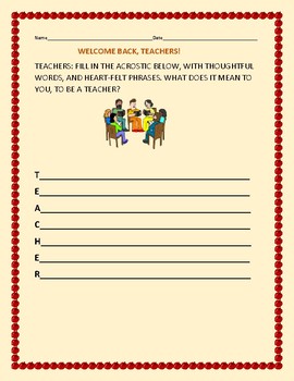Preview of TEACHER ACROSTIC: A WELCOME BACK ACTIVITY FOR TEACHERS!