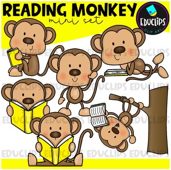 Preview of Reading Monkey Clip Art Mini Set {Educlips Clipart}