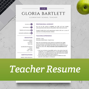 Preview of TEACHER RESUME TEMPLATE for MS Word and Apple Pages  |  Instant Download