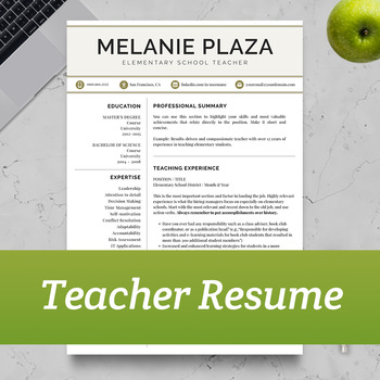 Preview of TEACHER RESUME TEMPLATE for MS Word and Apple Pages | Instant Download