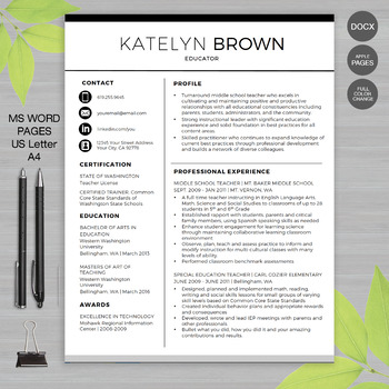 Teacher Resume Template Ms Word Apple Pages Educator Resume Writing Guide