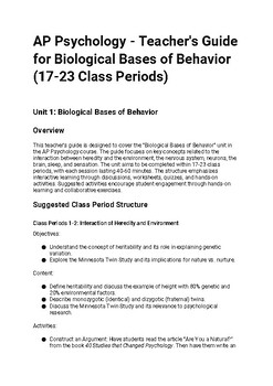 Preview of TEACHER'S GUIDE Unit 1: Biological Basis of Behavior