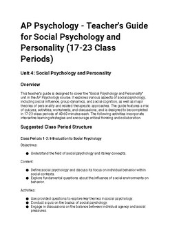 Preview of TEACHER'S GUIDE Unit 4: Social Psychology and Personality