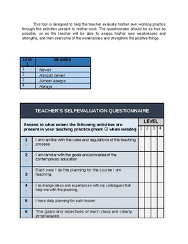 Preview of TEACHER’S SELF-EVALUATION QUESTIONNAIRE