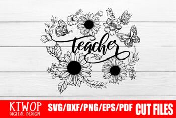 Teacher Sunflower Butterfly Svg By Sinwat Intararak Tpt