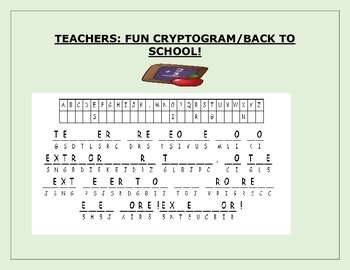 Preview of TEACHERS: FUN CRYPTOGRAM: BACK TO SCHOOL!