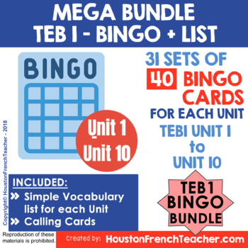 Preview of TEB T'es branché 1 BINGO Activities MEGA BUNDLE (ALL UNITS 1 to 10)