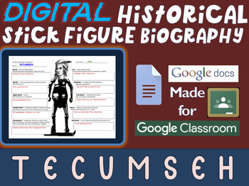Preview of TECUMSEH Digital Historical Stick Figure (mini bio) Editable Google Docs