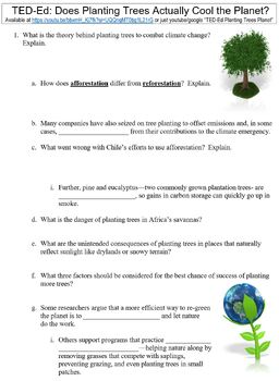Preview of TED-Ed worksheet: Does Planting Trees Actually Cool the Planet?