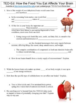 Preview of TED-Ed worksheet: How the Food You Eat Affects Your Brain