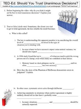 Preview of TED-Ed worksheet: Should You Trust Unanimous Decisions?