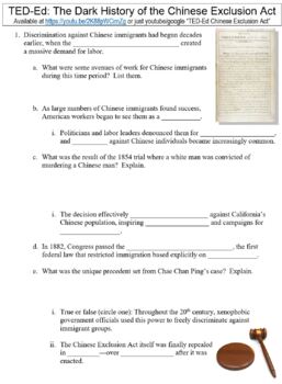 Preview of TED-Ed worksheet: The Dark History of the Chinese Exclusion Act