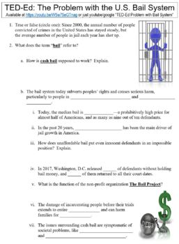 Preview of TED-Ed worksheet: The Problem with the U.S. Bail System