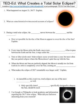 Preview of TED-Ed worksheet: What Creates a Total Solar Eclipse?