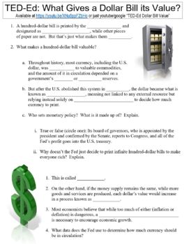 Preview of TED-Ed worksheet: What Gives a Dollar Bill its Value?