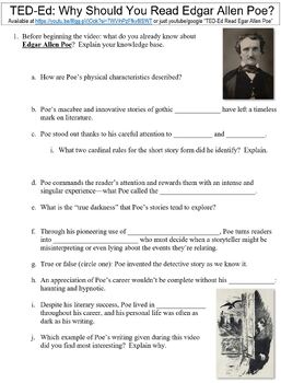 Preview of TED-Ed worksheet: Why Should You Read Edgar Allen Poe?