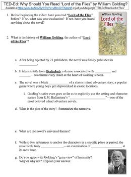 Preview of TED-Ed worksheet: Why Should You Read “Lord of the Flies” by William Golding?