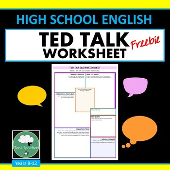 Preview of TED TALK WORKSHEET Secondary English Worksheet ELA Freebie